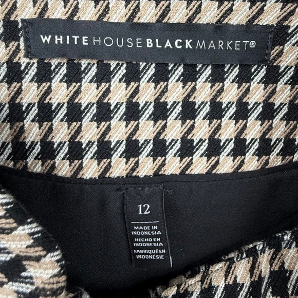 WHITE HOUSE BLACK MARKET Houndstooth Blazer Jacket Women Size 12 Black Beige - Picture 2 of 7